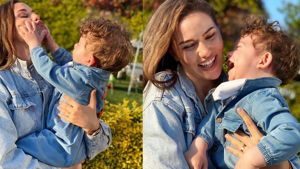 kurulus osman dizisinin yildizi burak ozcivit ile evli olan fahriye evcen minik oglu karan la poz verdi anne ogulun sen kahkahalari sosyal medyada gundem oldu