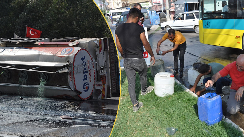 Faciaya davetiye çıkardılar! Sızan mazotu bidonlara doldurmaya çalıştılar