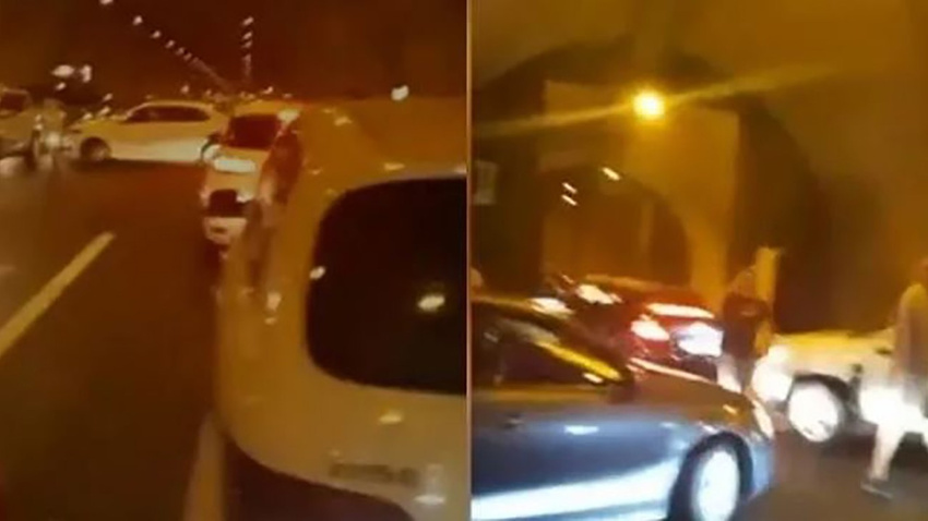 Orhangazi tünelinde bir otomobil birden alev aldı