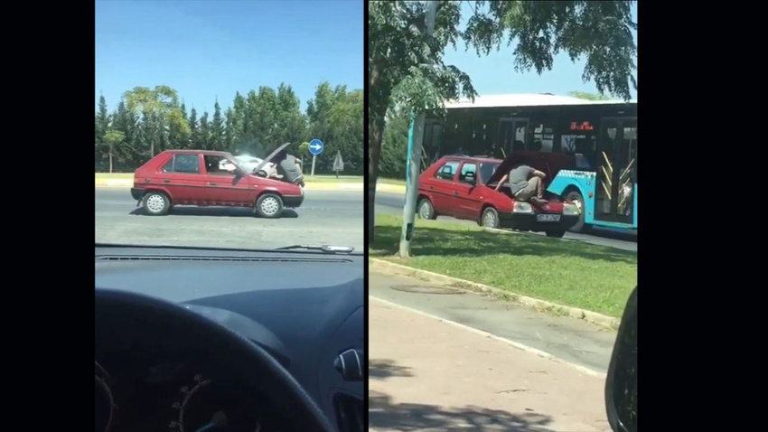 Arabanın motorunda seyahat etti