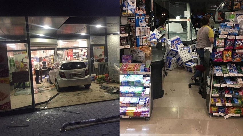 3 yaşındaki çocuk çalıştırdığı araçla markete daldı