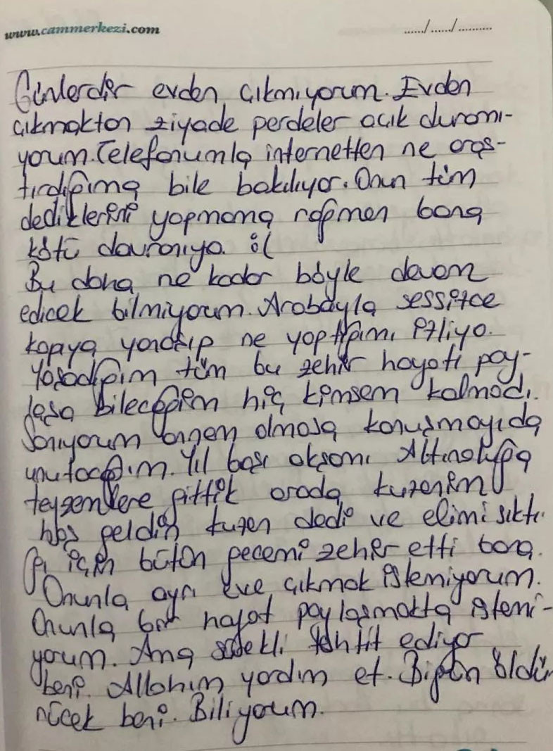 Ceyda Malay, yaşadıklarını tuttuğu günlüğe yazmış.