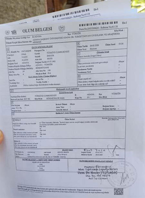 Yasin İregöl'ün ölüm raporu
