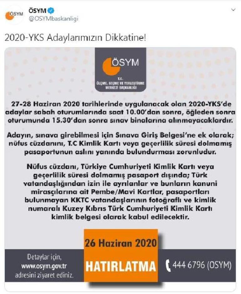 YKS�ye girecek adaylar dikkat! ÖSYM�den kritik uyarı geldi