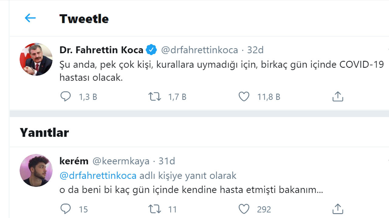 Sağlık Bakanı Fahrettin Koca Twitter hesabından yaptığı ...