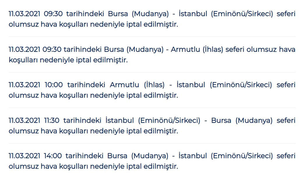 Olumsuz hava koşulları ve sağanak yağış nedeniyle bazı deniz seferleri
