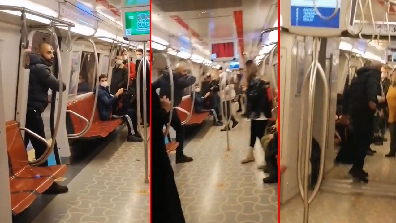 Metroda kasap bıçağıyla kadına saldırı anları