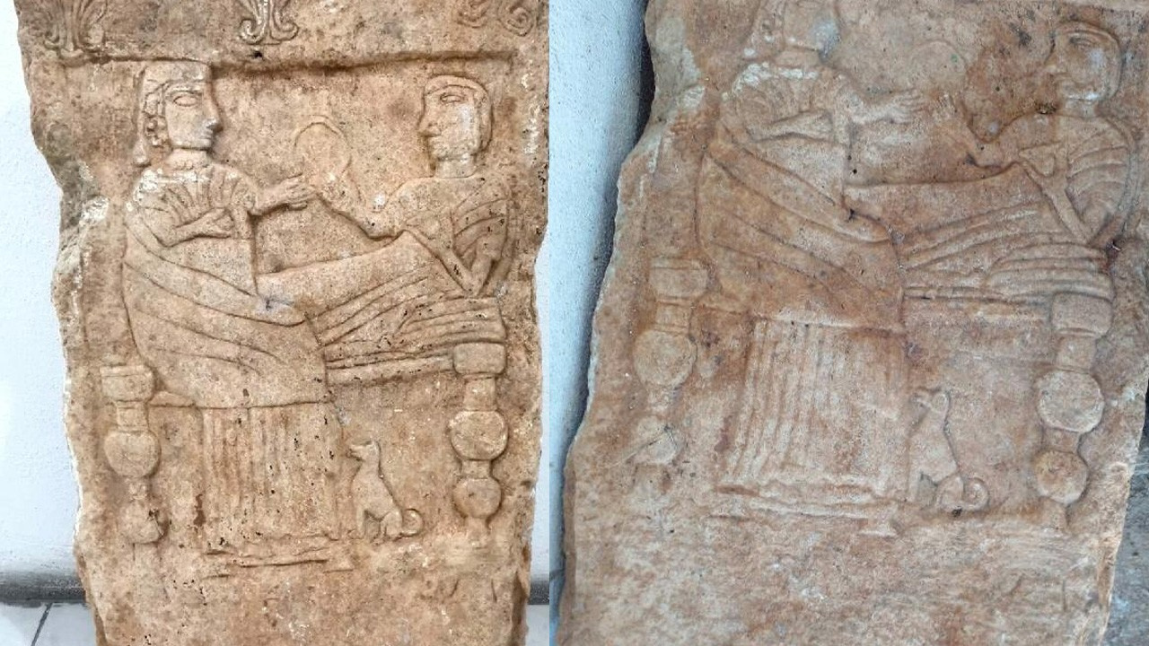 Arama yapılan araçta tarihi mezar steli bulundu