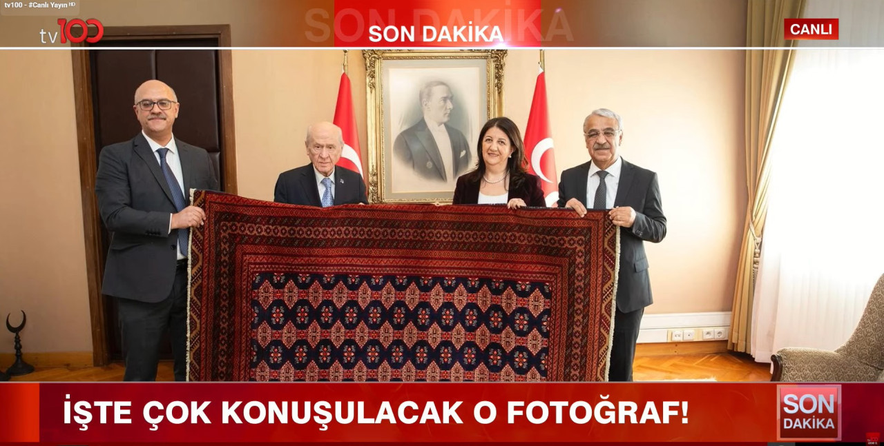 MHP Lideri Devlet Bah&ccedil;eli&rsquo;den tv100&rsquo;e &ouml;zel a&ccedil;ıklamalar! &Ouml;calan'ın Bah&ccedil;eli'ye hediye ettiği kilim ilk kez tv100'de!